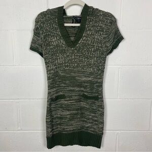VTG Y2K Sweater Dress Body-Con Deep-V Hoodie Forest Goblin Earthy Grunge Indie M